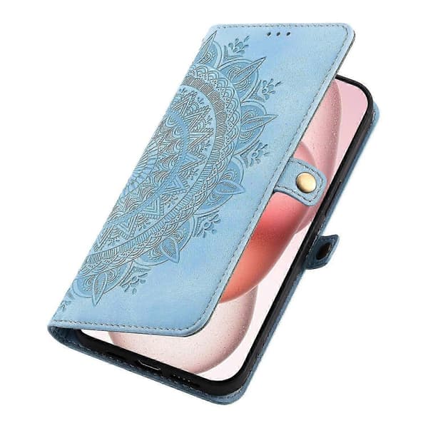 Style 016 Til iPhone 15 Etui Hudfølelse Totem Præget Tegnebog Læder Telefon Cover - Sort