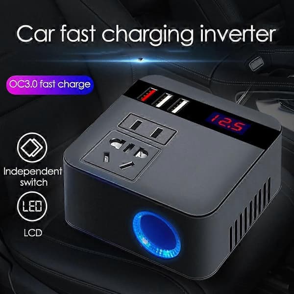 300W Strømomformere 12V/24V DC-omformer 3 USB Billader Batteri Hurtiglader Konverter Tilbehør Svart US Plugg