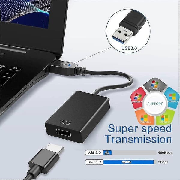 3.0 USB til HDMI Adapter, Fuld HD 1080p Lyd- og Video Multi Skærm Grafik Konverter Adapter til PC Laptop Projektor