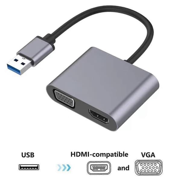 USB 3.0 til VGA HDMI-kompatibel Konverter 2 i 1 5Gbps Bærbar 1080P Videoadapterkabel Datatilbehør