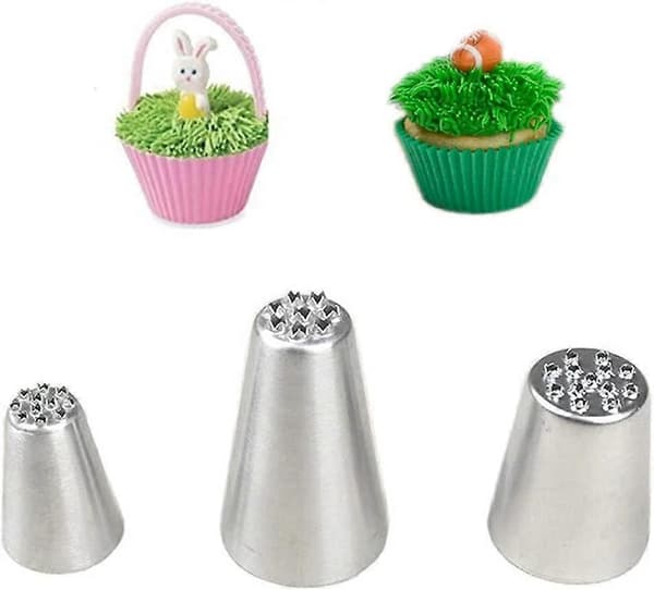 3 st Gräs Spritstyllar Set, Rostfria Bakverktyg, Tårtdekoreringstips Spritstyllar DIY Bakverktyg