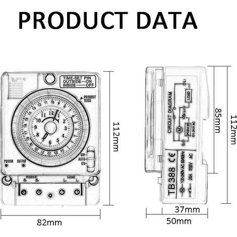 Rowythk – 24-timmars analog klocka för DIN-skenmontering – 16A mekanisk timer – 15-minuters programmering – 100-240V AC strömförsörjning – 3500W maxlast