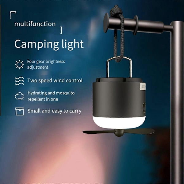 Mini USB -telttailutuuletin, ladattava, kauko-ohjattava, kannettava LED-valo, telttaan ripustettava kattotuuletin kotiin ja ulkokäyttöön
