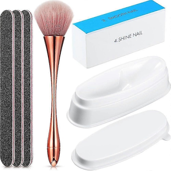 Nagelfilar och Buffertset Professionell Manikyr Pedikyr Verktygssats Med Dipp Pulverbricka, Dippande Nagelborste, Buffertblock och Nagelfil