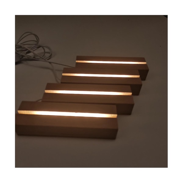 Trä LED-ljus Display Bas Stativ Ljusplatta Bas Varmljus Rektangel 3d Gör-det-själv nattljusbas