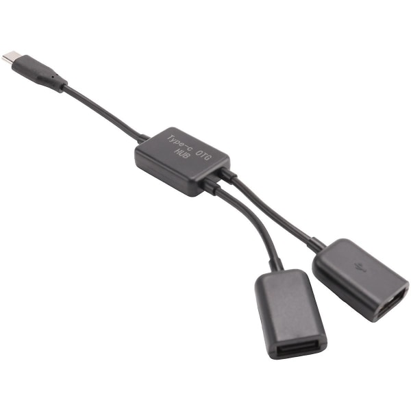 Type C OTG USB hann til dobbel 2.0 hunn OTG lade 2 porter HUB kabel Y splitter