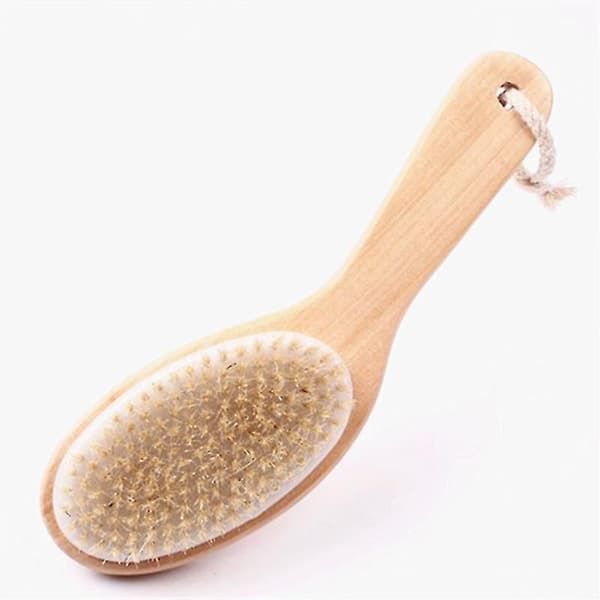 Eksfolierende badeskrubber med bløde og stive børster til behandling af cellulite, lymfedrænage og forbedring af blodcirkulationen