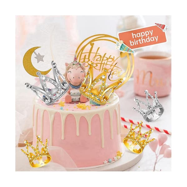 12 stk Mini Krone Kagepynt, guld & sølv Rhinestone Krone Kagepynt Dekorationer til Babyshower