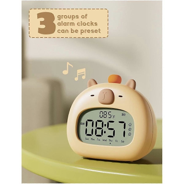 1 stk. Capybara Vekkerklokke for Barn, Klar til å Stå Opp Barne Søvntrener, Søt Capybara Klokke Dimbar Nattlampe, A