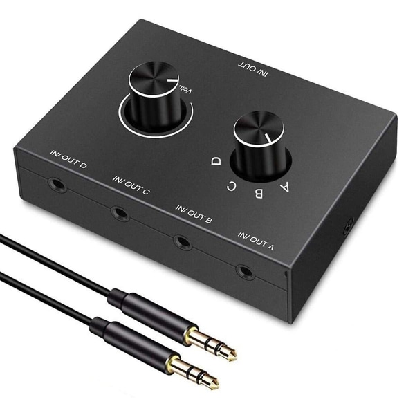 4-vägs 3,5 mm Jack Audio Switcher Stereo Bidirektionell Audio Switch Splitter Box 4 In 1 Ut Hörlurar