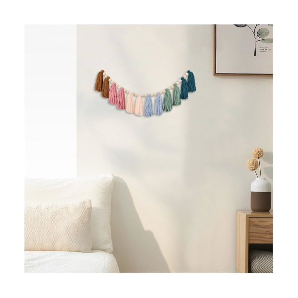 2st Rainbow Boho Garland Med Träpärlor Färgglada Vägghängande Garland Party Baby Shower Inredning