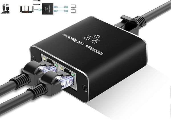 Ethernet Splitter 1 til 2, 1000Mbps RJ45 Netværks Splitter med USB Strøm, Dobbelt Enhed Support til Cat5/6/7/8