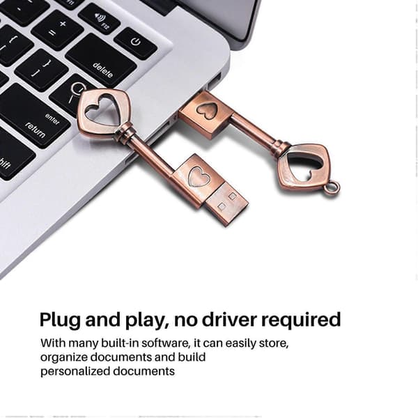 USB 2.0 Metall USB-minne Ren Koppar Hjärta USB-flashdrive Nyckel (Koppar, 8GB)
