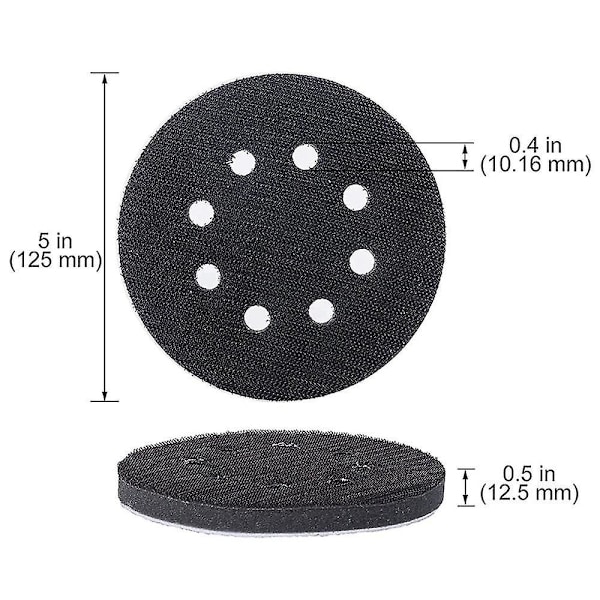 6 stk. 5 tommer (125 mm) 8-hulls myk svampgrensesnittpute for slipeputer og borrelås-slipeskiver for overflatepolering