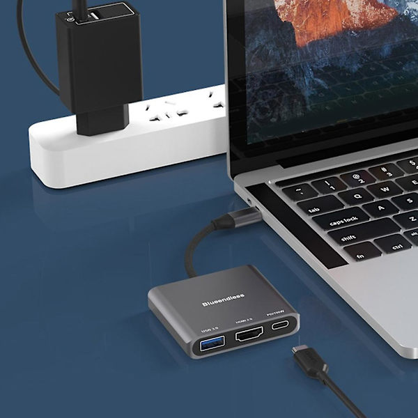 4K HDMI-kompatibel USB-C Docking Station Adapter til Skærmmonitor og USB-stick