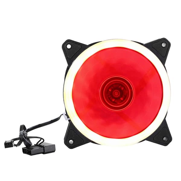 Lydløs Monokrom RGB Desktop PC Kabinetblæser - 12cm Dobbelt Aperture (Rødt Lys)