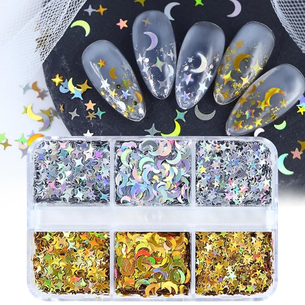 Neglepaljetter dekorasjon Fargerike Tiny Moon Star Glitter Flakes For Diy Nail