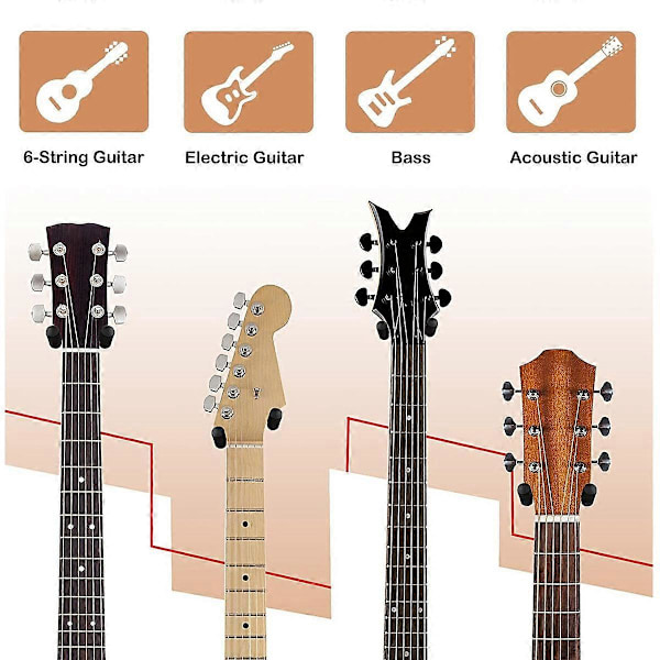 4 stk. Gitarreveggfeste, Gitarkrok, Valnøtt U-formet Gitarhengerveggfeste Stativ for Akustisk, E