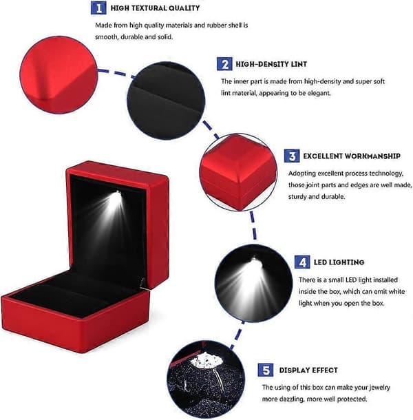 Fashion Ring Box LED Ljus Ring Förvaringsfodral Smyckeshållare (Röd)