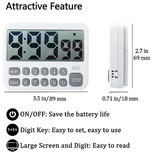 Digital Kökstimer, Stor Display Kocktimer Cykel Räkna Upp/Ned Timer Med Siffror Direkt I