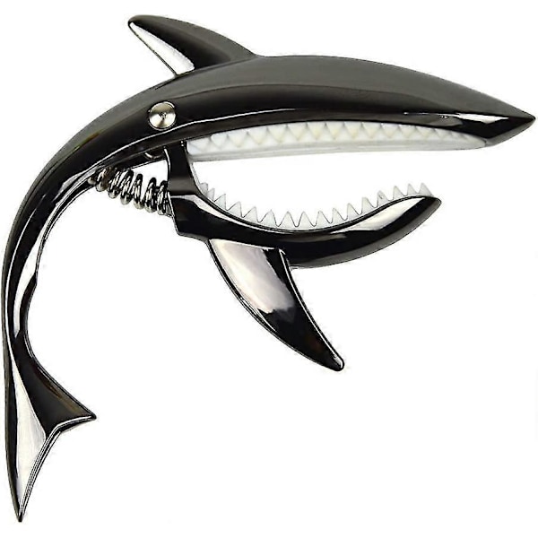 Shark Capo, tonklämma i zinklegering för akustisk, folk-, elgitarr och ukulele (svart)