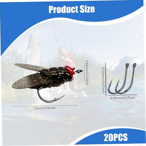 Fiskedrag, 20 st Flugfiske Flugor Fiskedrag Öring Bass Flugfiske Drag Kit Svart