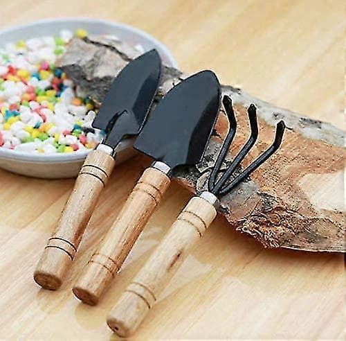 3-delars Trädgårdsredskapsset Mini Trähandtag Spade Planteringsspade Trädgårdsredskap För Blommor Suckulenter Omplantering (liten)
