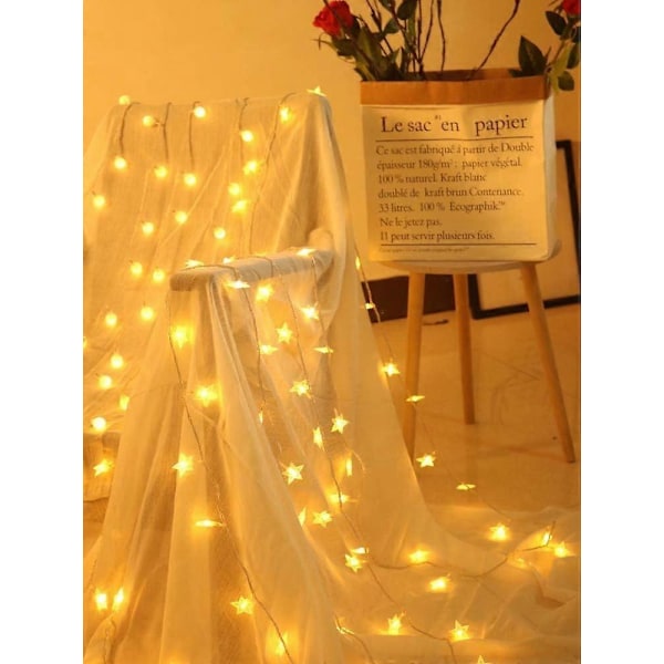 Stjärnformade ljusslingor, 6 meter 40 LED-ljusslingor, 2 ljuslägen, dekorativa för sovrum, uteplats, fest, födelsedag, Alla hjärtans dag, jul, träddekoration
