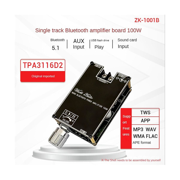 Mono 100W Bluetooth Lydforstærkerkort med TWS-boksfunktion TPA3116D2 BT5.1 Stereo Lydmodul