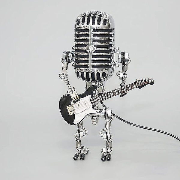 Retro Stil Mikrofon Robot Lampe Holder Gitar Vintage, Robot Skrivebordslampe Med Gitar Med LED, For Soverom, Bar, Restaurant