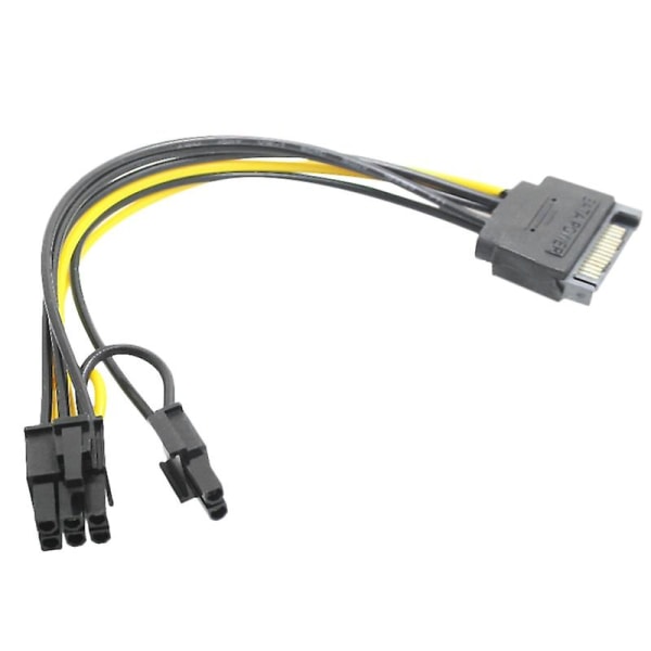 15-pin SATA han til 8 pin (6+2) PCI-E strømforsyningskabel SATA-kabel 15-pin til 8 pin kabel 18AWG ledning til grafikkort 1 stk.