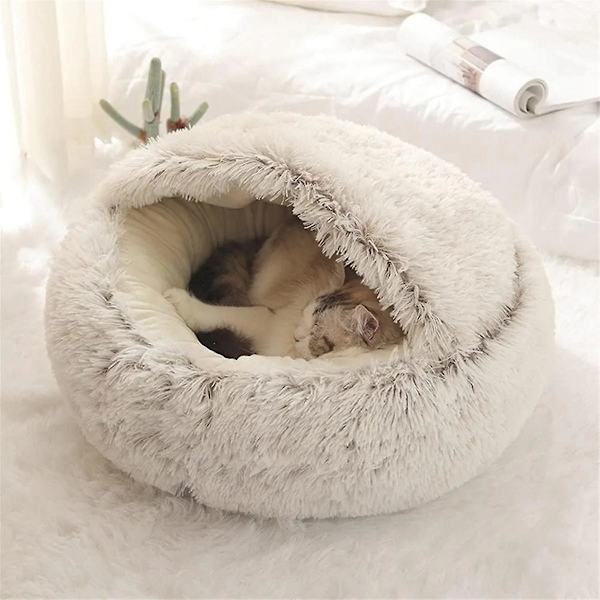 Mjuk Plysch Rund Kattbädd Husdjursmadrass Varm Bekväm Korg Katt Hund 2 I 1 Sovsäck Bo För