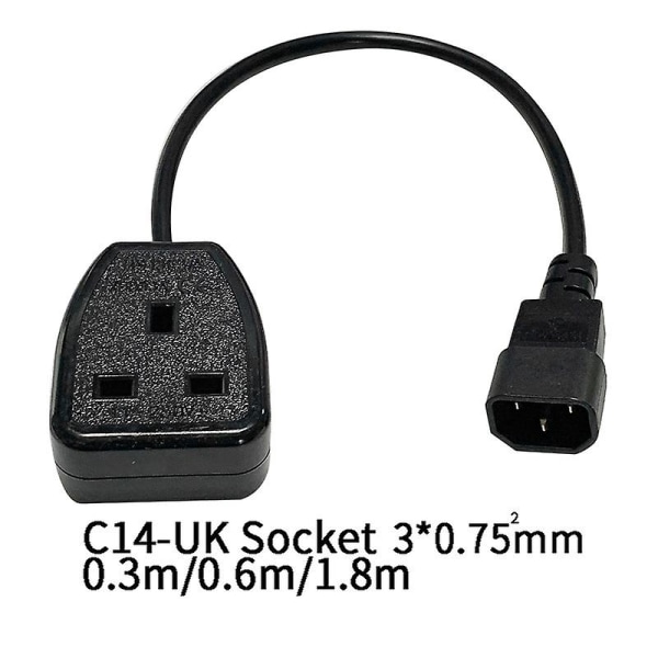 IEC320 C14 til UK BS1363A stikkontakt, IEC C14 han-stik til UK 3-polet hun-stik strømadapterkabel