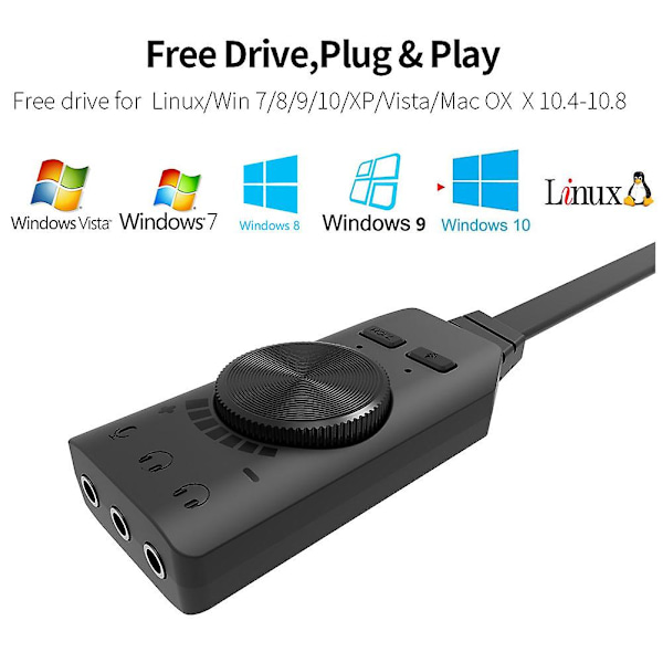 Headset Lydkontakt Kabeladapter Bryter Volumjustering Gs3 7.1 Kanal Usb Lydkortadapter Ekstern Volumjusterbar
