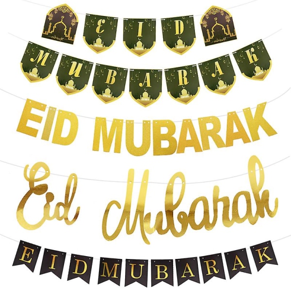 Eid Mubarak Banner Glitter Stjerne Måne Bokstav Papir Bunting Garland Islamsk Muslimsk Fest Ramadan Kareem Dekorasjoner For Hjem