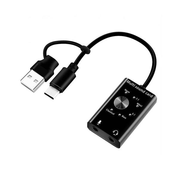 Extern Ljudkort Usb2.0 Typ C Stereo Mikrofonadapter Professionell Konverterare För Laptop Huvudtelefoner