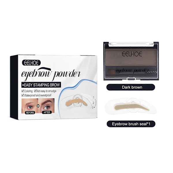 Eelhoe Stempel Øjenbrynspudder Sæt Lazy Øjenbrynspudder Makeup Naturlig Langtidsholdbar Vandtæt Ikke Let At Misfarve Sæt - Mørkebrun