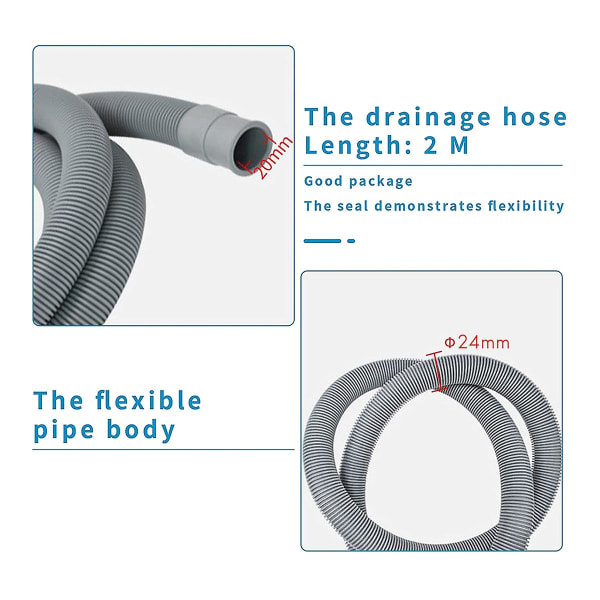 Afløbs Slange Forlængelsessæt Universal Vaskemaskine Slange 2m, Inkluderer Beslag Slangekobling Og Slange
