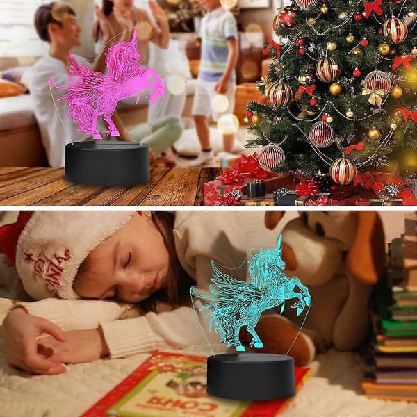 SBSG Enhjørning Nattlampe for Barn - Bursdagsgave 3D Optisk Illusjonslampe