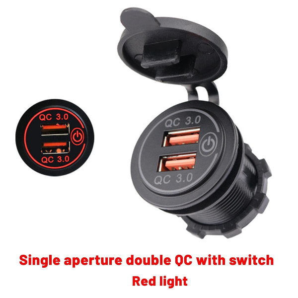 12V 36W Hurtiglading 3.0 Dobbel USB Billader USB Rask Lader Med Bryter For Båt Motorsykkel Lastebil
