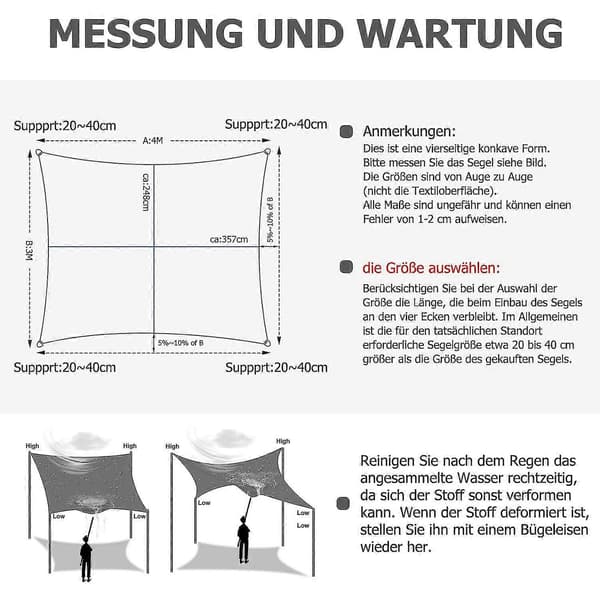Markis Solskydd Trädgård Balkong Väderskydd Vattenavvisande Rektangulär 420d Pes Uv-skydd För Trädgård Utomhus (3 * 4m, Grå)