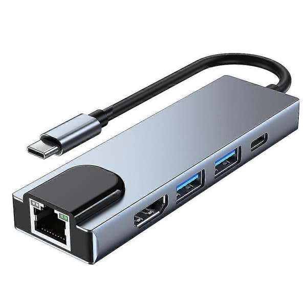 5-i-1 Multiport Type-c Docking Station Usb-c Till 4k Hdmi Rj45 Pd Laddningsadapter