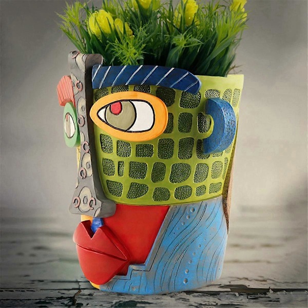 Brutalistisk Abstrakt Skönhet Ansikte Blomkruka, Ansikte Blomkruka Planter, Färgglad Ansiktskonst Abstrakt Resin Blomkruka B