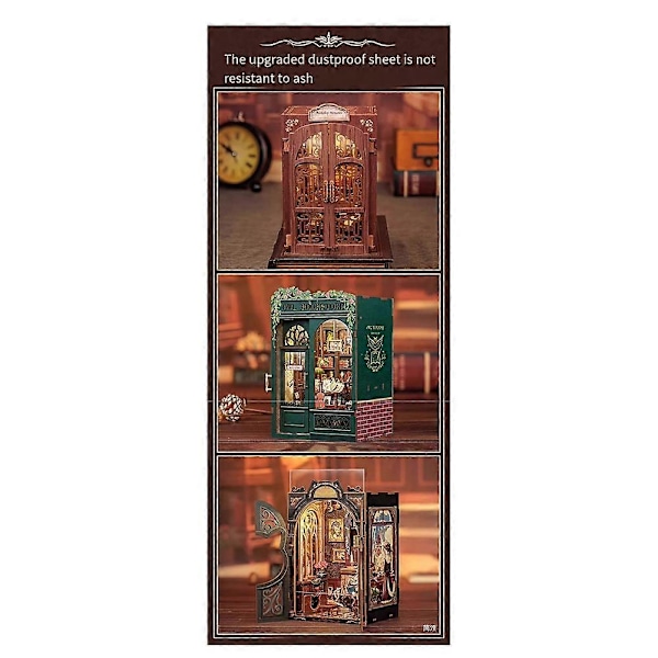 DIY Boghjørne Ugle Boghandel Kit, 3D Træpuslespil Bogstøtte til Bogreol Dekoration, med Lys Model Kits til Voksne