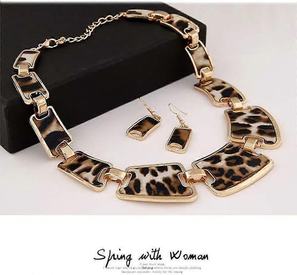 Bröllopshalsband Dam Mode Leopardhalsband Och 1 Par Örhängen Set (brun, One Size)-Yvan