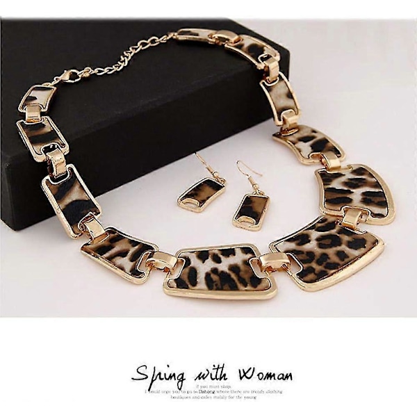 Bryllupshalskæde Dame Mode Leopard Halskæde Og 1 Par Øreringe Sæt (brun, One Size)-Yvan