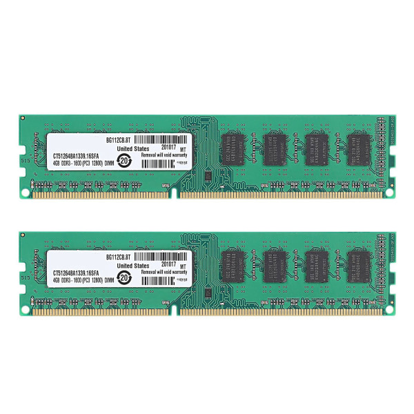 2x DDR3 4GB Minnebrikker RAM PC3-12800 1.5V 1600MHz 240-pin Desktop Minnebrikke DIMM Ubufret og Ikke-ECC