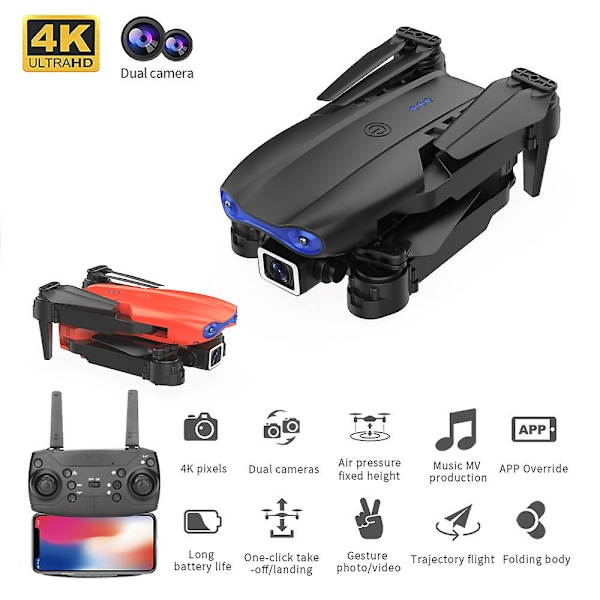 Kokoontaittuva drone HD 4K yhdellä kameralla, pitkä akunkesto, E88 PRO kauko-ohjattava ilma-alus, Bl