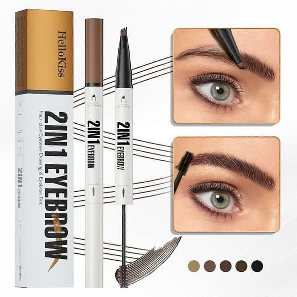 2-in-1 Kulmakynä geelillä, 3D Microblading -kulmakynä 4 kärjellä ja harjalla Dark Brown