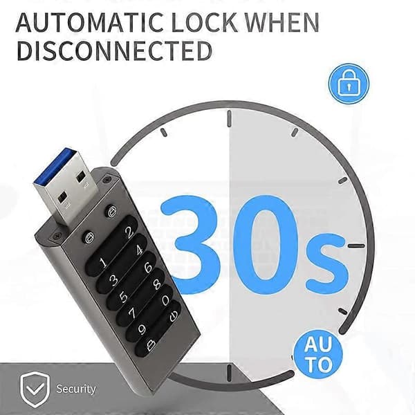 Säker USB-enhet, 32GB Krypterad USB-minne Hårdvarulösenord Minnessticka med Knappsats U Disk
